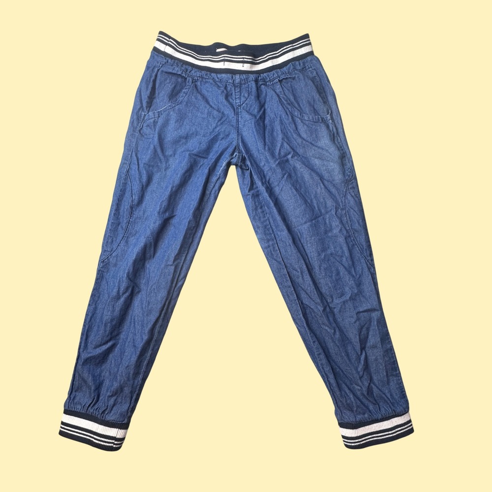 No Boundaries Joggers Kids M 7-9 Blue Denim Sporty Striped Cuff Cotton Pants